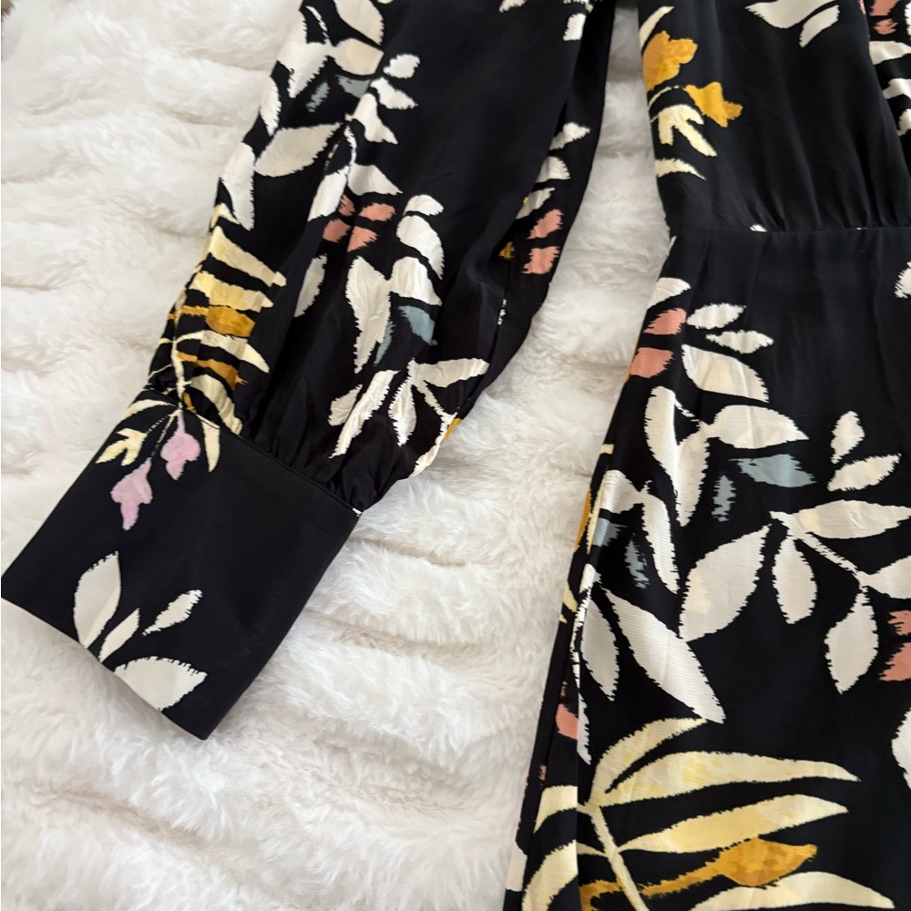 ba&sh Black Leaf Print Long Sleeve Dress - Picture 3 of 4